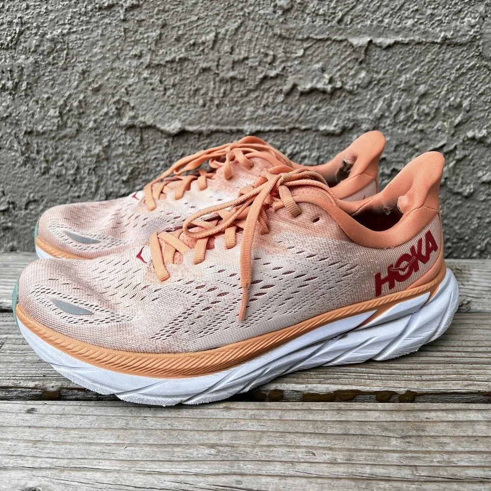 Hoka One One Shoes Women Size 9.5 Clifton 8 Running 7 Orange Road Sneakers